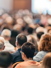 Obraz premium Audience seated in a hall, photographic image, blurred background, concept of event attendance