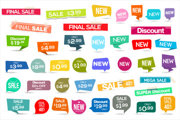 Sale stickers and tags colorful collection vector illustration 