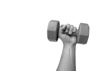 Man holding dumbbells in hands PNG transparent.