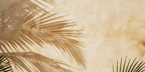 Fototapeta premium Shadow of palm leaves on a beige wall