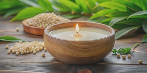 Soy wax in a bowl Natural ecological renewable vegan Soy candle wax Generative By AI