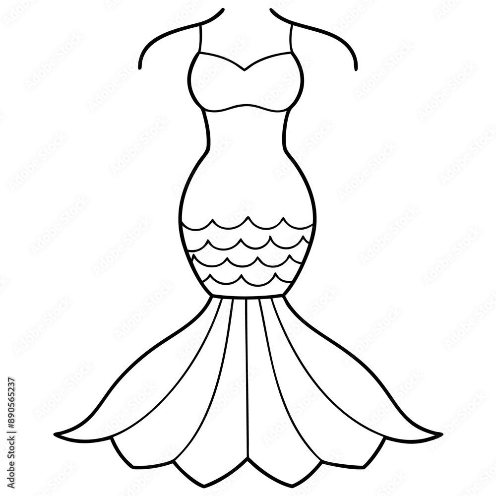 Wall mural Mermaid or Trumpet Dress for girl outline design