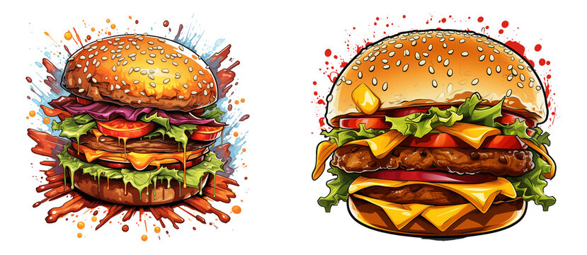 Comic/ cartoon style burger clip outs.