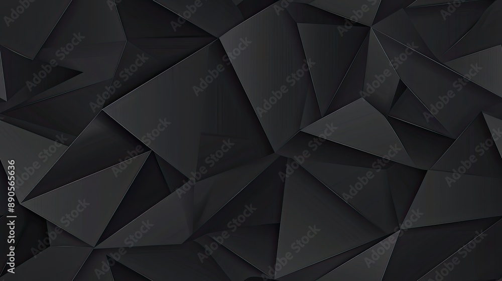 Poster a black background with a repeating pattern of triangles with varying shades