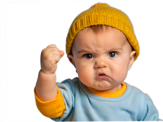 A baby's arms raised in joy of success in png transparent background