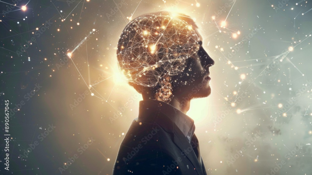 Poster A man's brain is shown in a computer generated image