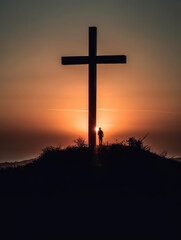 A cross of Jesus at sunset