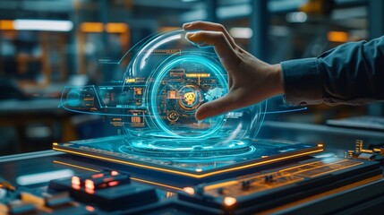 Naklejka premium Augmented reality interface, guiding assembly process, digital