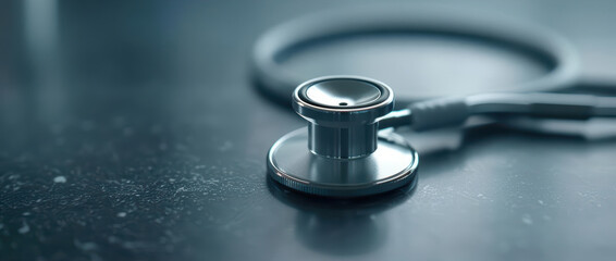 A stethoscope symbolizes care in an ultramodern, supernatural scene, with copy space