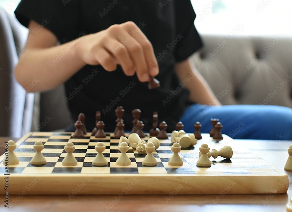 Wall mural boy sitting and playing chess beschreibung (englisch)2