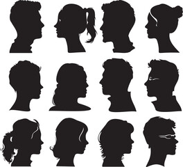 silhouette people man and woman head face icon 