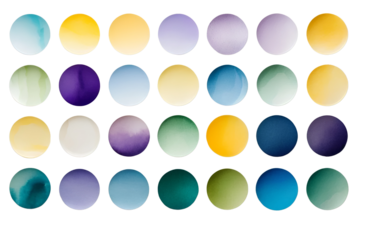 Collection of circular color swatches or Watercolour circle textures isolated on white background