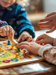 Close-up of hands of a kids playing a board game