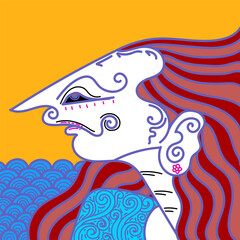 Abstract face portrait woman and man geometric doodle line art hand drawn vector illustration. Aesthetic vintage people wall art, decoration, art print, poster, cover design.