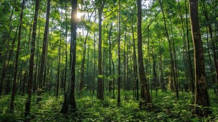 A dense forest with tall trees
