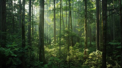 A dense forest with tall trees