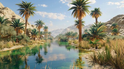Obraz premium A desert oasis with palm trees