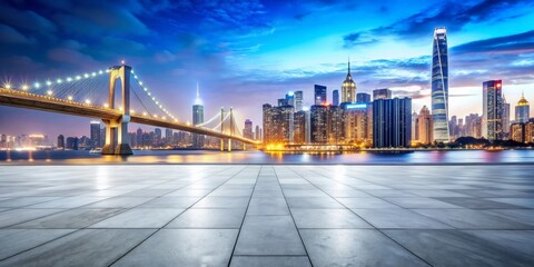 Fototapeta premium Nighttime View of a Modern City with a Bridge