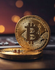 macro of a metal bitcoin-coin