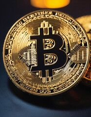 macro of a metal bitcoin-coin