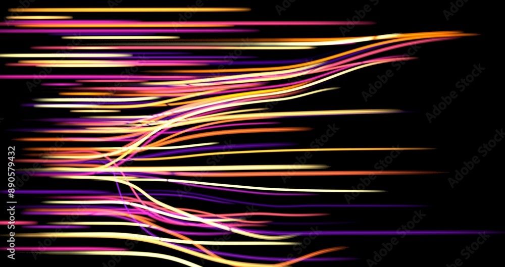Aufkleber light trails with motion blur effect, long time exposure. isolated on black