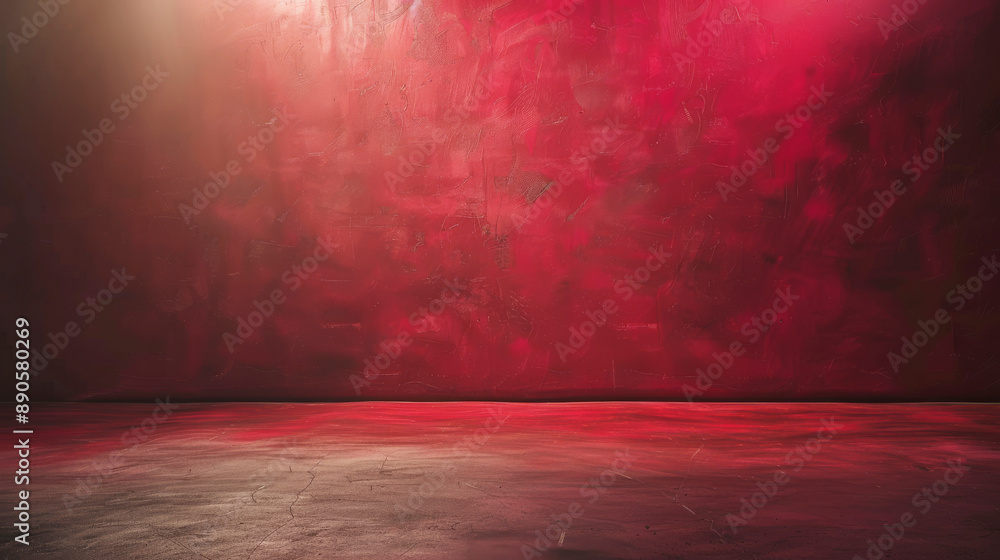 Poster abstract red background with textured wall and empty floor space