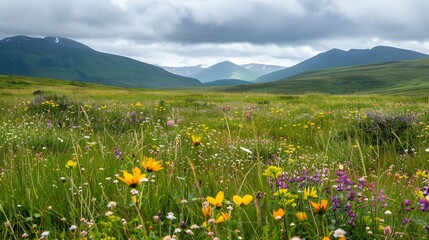 A highland meadow with wildflowers
