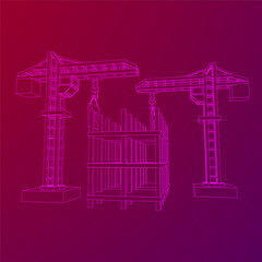 Construction crane tower. Building under construction industrial concept. Wireframe low poly mesh vector illustration.