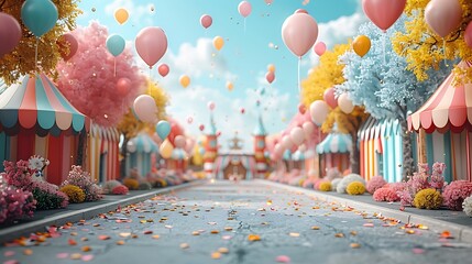 Festive birthday party invitation set in an open area Oktoberfest with beer tents featuring a writing space in the center for birthday wishes and event details