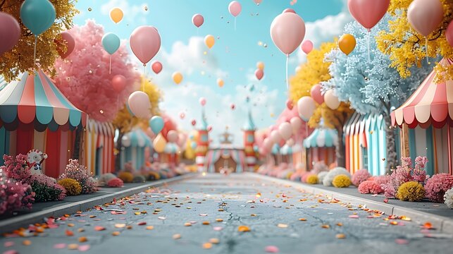 Festive birthday party invitation set in an open area Oktoberfest with beer tents featuring a writing space in the center for birthday wishes and event details