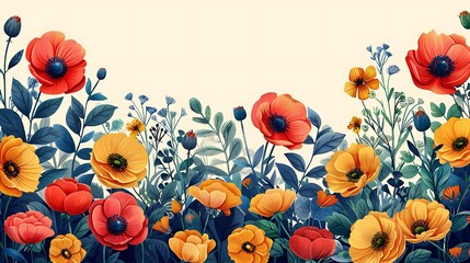 Festive graduation party invitation showcasing an open area garden with blooming flowers with a writing space in the center for congratulatory wishes and party details