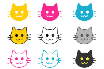 いろいろな表情の猫の顔アイコンセット
