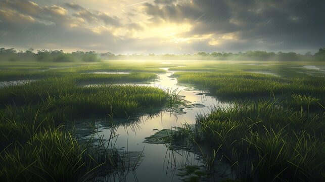 A marshland with water channels