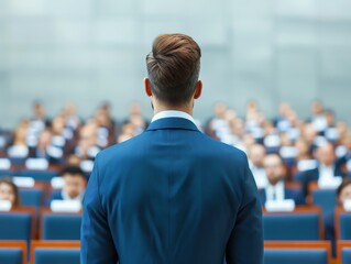 CEO presenting the financial highlights during an annual general meeting, financial presentation, shareholder meeting
