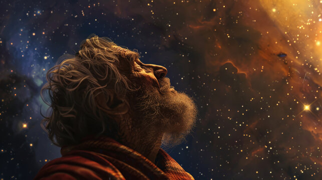 The call of Abraham, with Abraham looking up to the stars, and God promising him descendants as numerous as the stars.