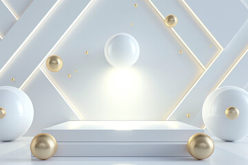 3d render of a sphere with a ball on the white podium