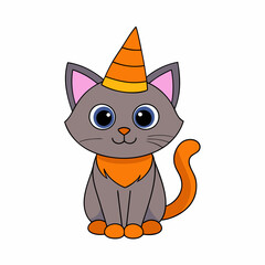 Fototapeta premium Festive Halloween Cat in Pumpkin Vector Illustration Design