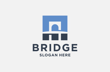 bridge negative space logo design premium vector