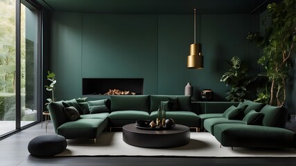 Obraz premium dark green interior of a contemporary home