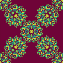 Real Tatar seamless pattern. Islamic tulip, floral geometry. Culture of the Tatar people, symbols of green and red