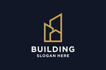 gold building logo design premium vector. property business icon.