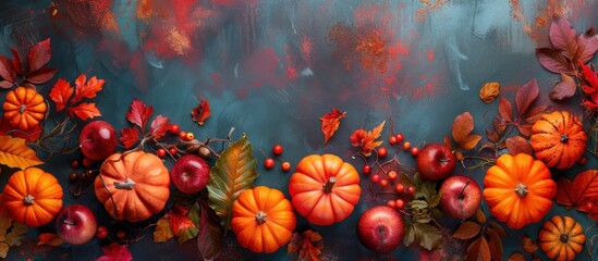 Autumn Harvest: Pumpkins, Apples and Fall Leaves