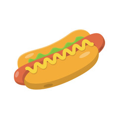 Hotdog. Yummy and delicious hotdog flat vector illustration isolated on white background