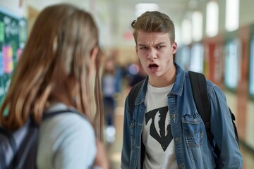 Angry Teenager Confronting Peer in High School Hallway