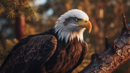 Obraz premium Majestic Bald Eagle Perched on a Branch