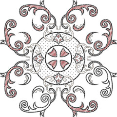 Sketch illustration silhouette vector drawing detail design ornament ornate carving icon logo symbol rosette old classic vintage ethnic traditional floral 