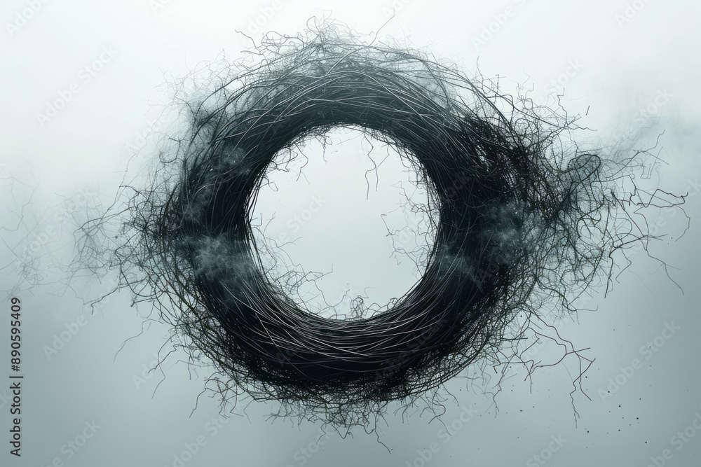 Aufkleber a minimalist surreal depiction of a vicious circle with intertwining black lines forming a complex l