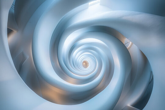 A surreal depiction of a continuous spiral with surreal elements, representing a vicious cycle, set against a light gray backdrop,