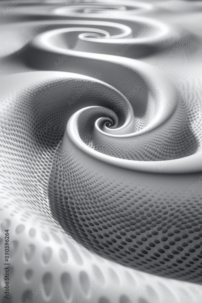 Poster surreal depiction of a continuous spiral with rhythmic wave patterns, symbolizing biorythms, set aga