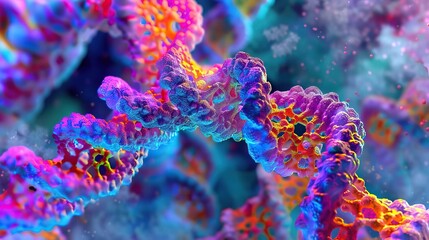 Vivid microscopic image of a DNA double helix